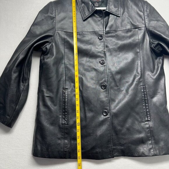 Style & Co Leather Jacket Womens Button Up Size Large Black Collar Pockets - Picture 9 of 9